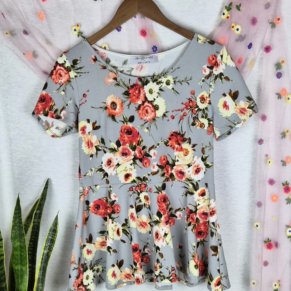 Kiki LaRue Floral Peplum Top Size Medium Fit & Flare Stretch Waist